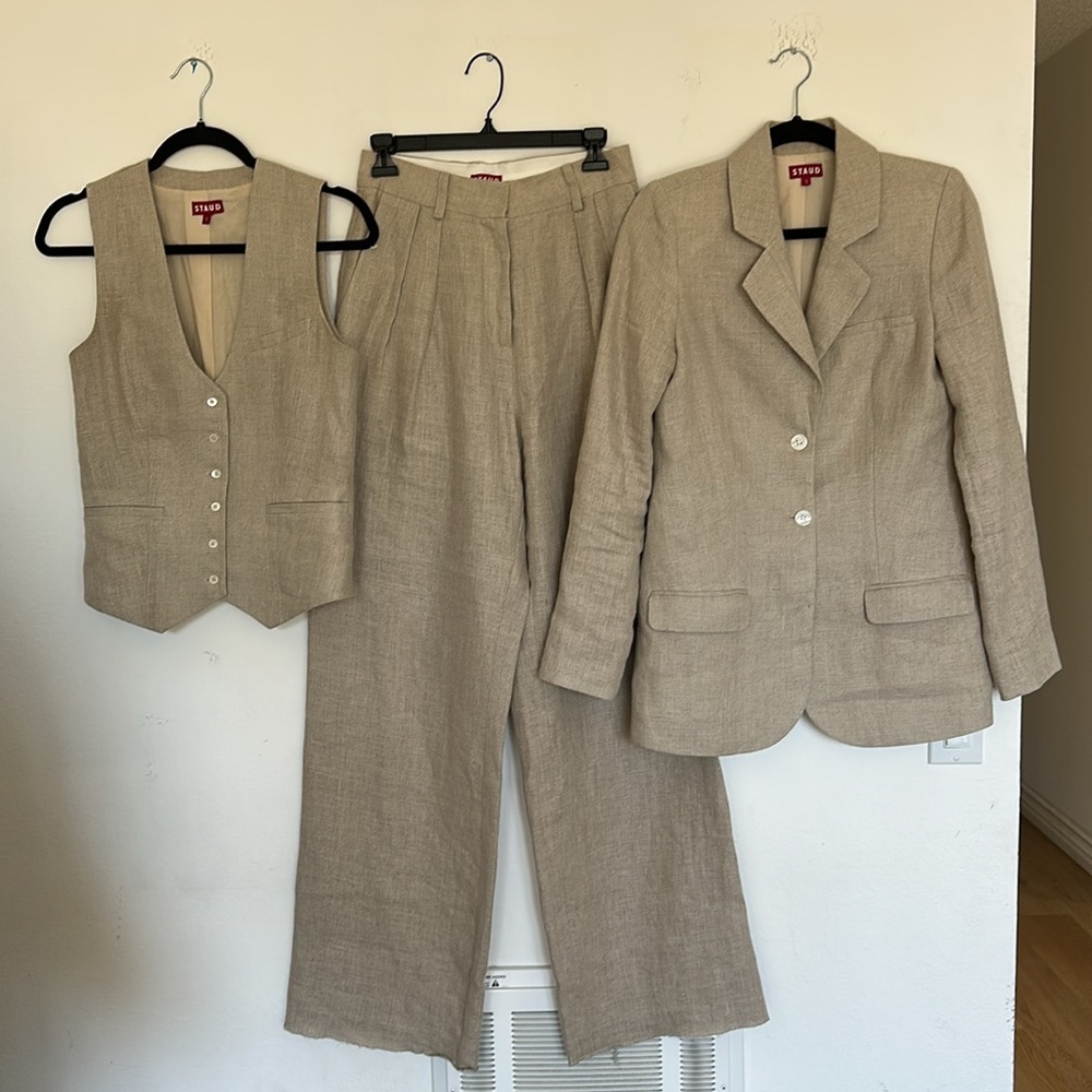 STAUD Beige Linen 3 piece Suit - size Small